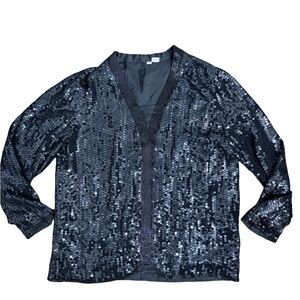Vintage Sequin Blazer Womens Medium Silk Glam Occasion NYE Holiday Chic Formal
